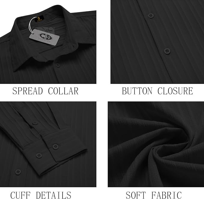 CB-COLEBROOK Men's Casual Button Down Shirts Long Sleeve Linen Shirt Fashion Textured Beach Summer Shirt