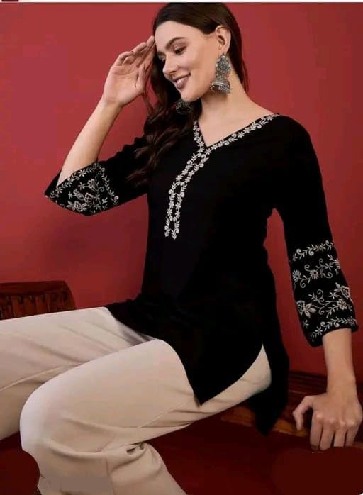 MAHIRA'S Comfort Short Kurti for Women | Indian Women's Tunics Tops | Rayon Top with 3/4 Designer Sleeves | Kurta Shirt Top for Ladies