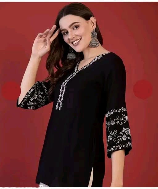 MAHIRA'S Comfort Short Kurti for Women | Indian Women's Tunics Tops | Rayon Top with 3/4 Designer Sleeves | Kurta Shirt Top for Ladies