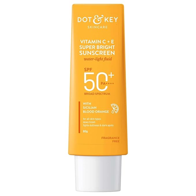 DOT & KEY Vitamin C + E Super Bright Sunscreen Spf 50 |Water-Light,UVA/UVB & Blue Light Protection|For Even Toned & Glowing Skin|With Liquid Spf 50+++| No White Cast| For All Skin Types| 80G,Pack Of 1