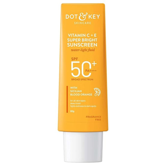 DOT & KEY Vitamin C + E Super Bright Sunscreen Spf 50 |Water-Light,UVA/UVB & Blue Light Protection|For Even Toned & Glowing Skin|With Liquid Spf 50+++| No White Cast| For All Skin Types| 80G,Pack Of 1