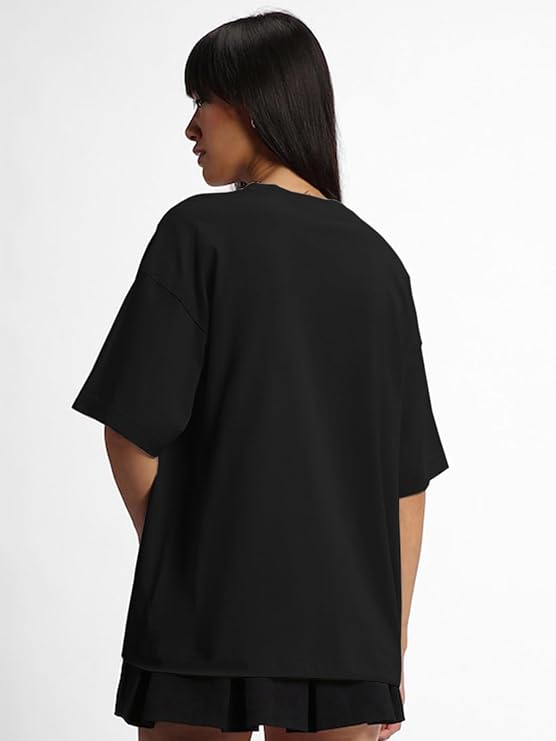 Oversized Loose Baggy Fit Drop Shoulder Half Sleeve Round Neck Cool Front Teddy Printed Cork & White T-Shirt for Women/Girls