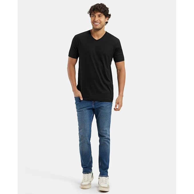 Jockey 2726 Men's Super Combed Cotton Rich Solid V Neck Half Sleeve T-Shirt