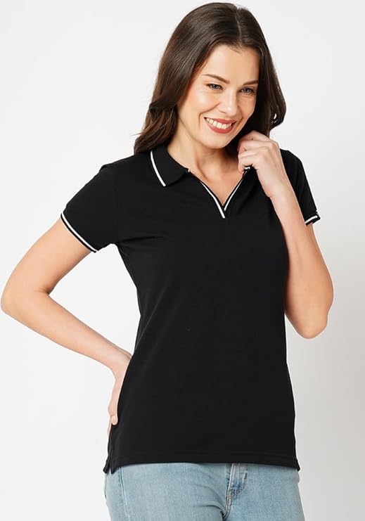 Womens Premium Pique Polo Collar Neck T-Shirt (Design: Tipped Polo)