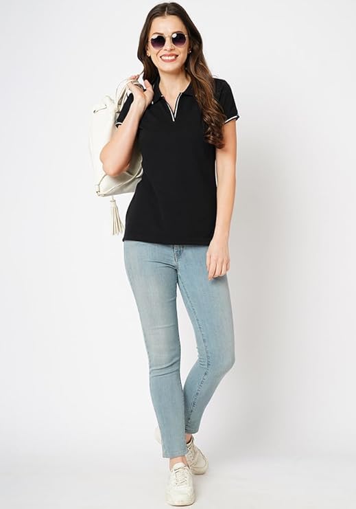 Womens Premium Pique Polo Collar Neck T-Shirt (Design: Tipped Polo)