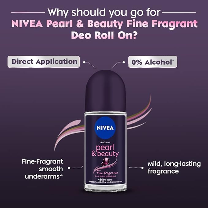 NIVEA Women Deodorant Roll On Pearl & Beauty Fine Fragrance 50 ml | For Fragrant Smooth & Beautiful Underarm Skin