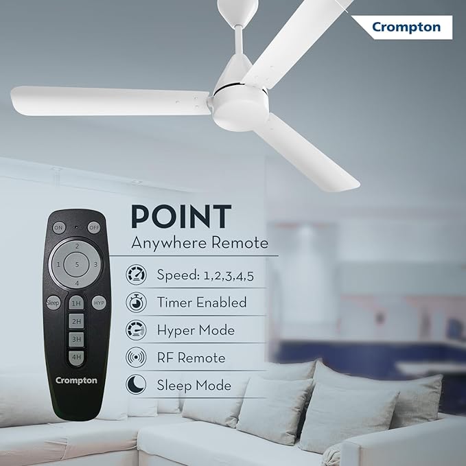 Crompton Energion Hyperjet 1200mm BLDC Ceiling Fan | Point Anywhere Remote Control | BEE 5 Star Rated Energy Efficient | Superior Air Delivery | Anti-Rust | 2 Year Manufacturer Warranty | Opal White