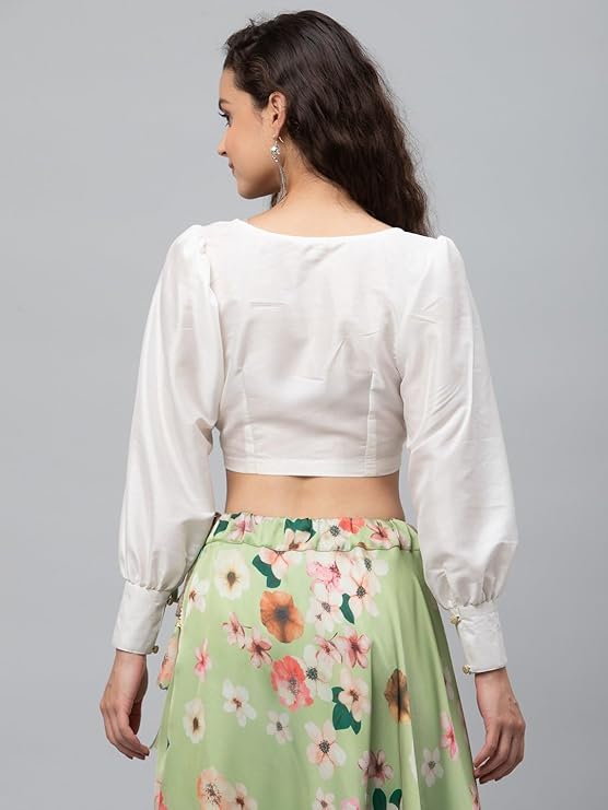 Women's Silk Blend Button Down Crop Top for Festive Wedding Party