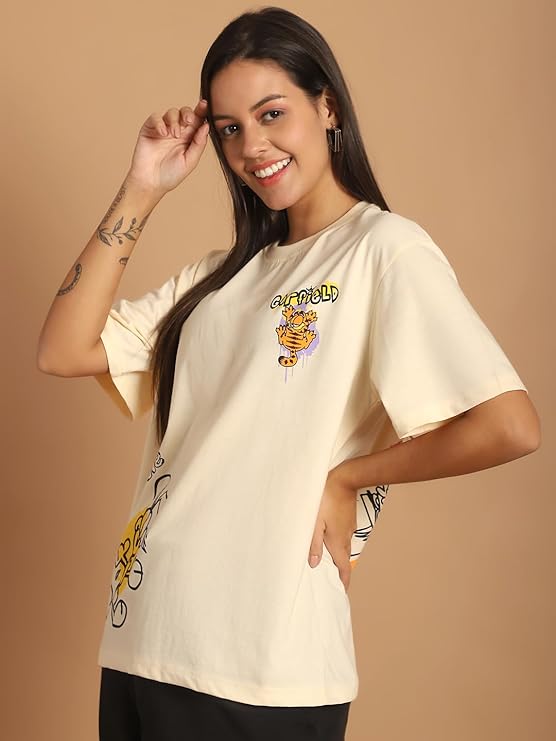 Fabflee Women's Casual Printed Round Neck, Oversized Longline Drop Shoulder Boho Style T-Shirt | Loose Fit Drop Shoulder | Soft Breathable Summer Top, Trendy Everyday Wear | Trendy Graphic Tee