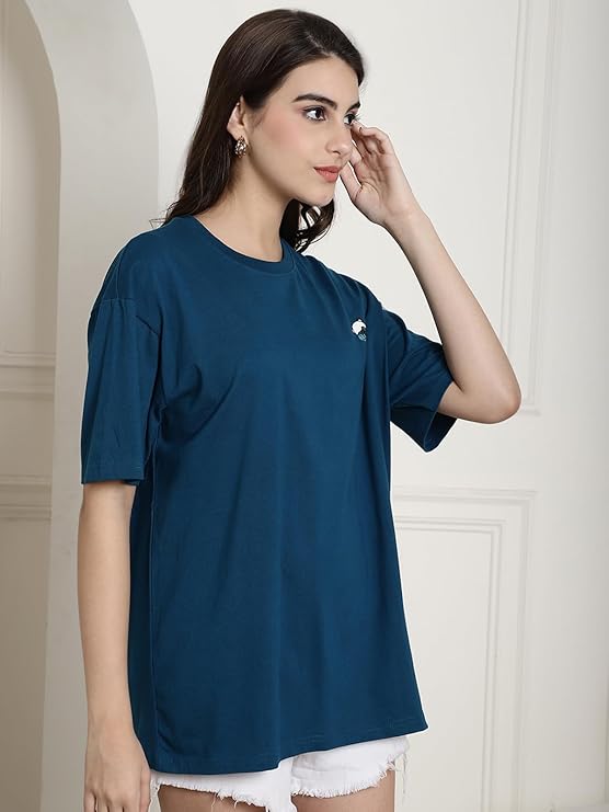 Fabflee Women's Casual Printed Round Neck, Oversized Style T-Shirt | Loose Fit Drop Shoulder | Soft Breathable Top, Trendy Wear | Trendy Graphic Tee