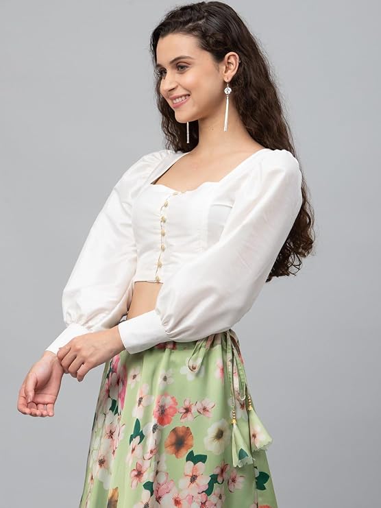Women's Silk Blend Button Down Crop Top for Festive Wedding Party