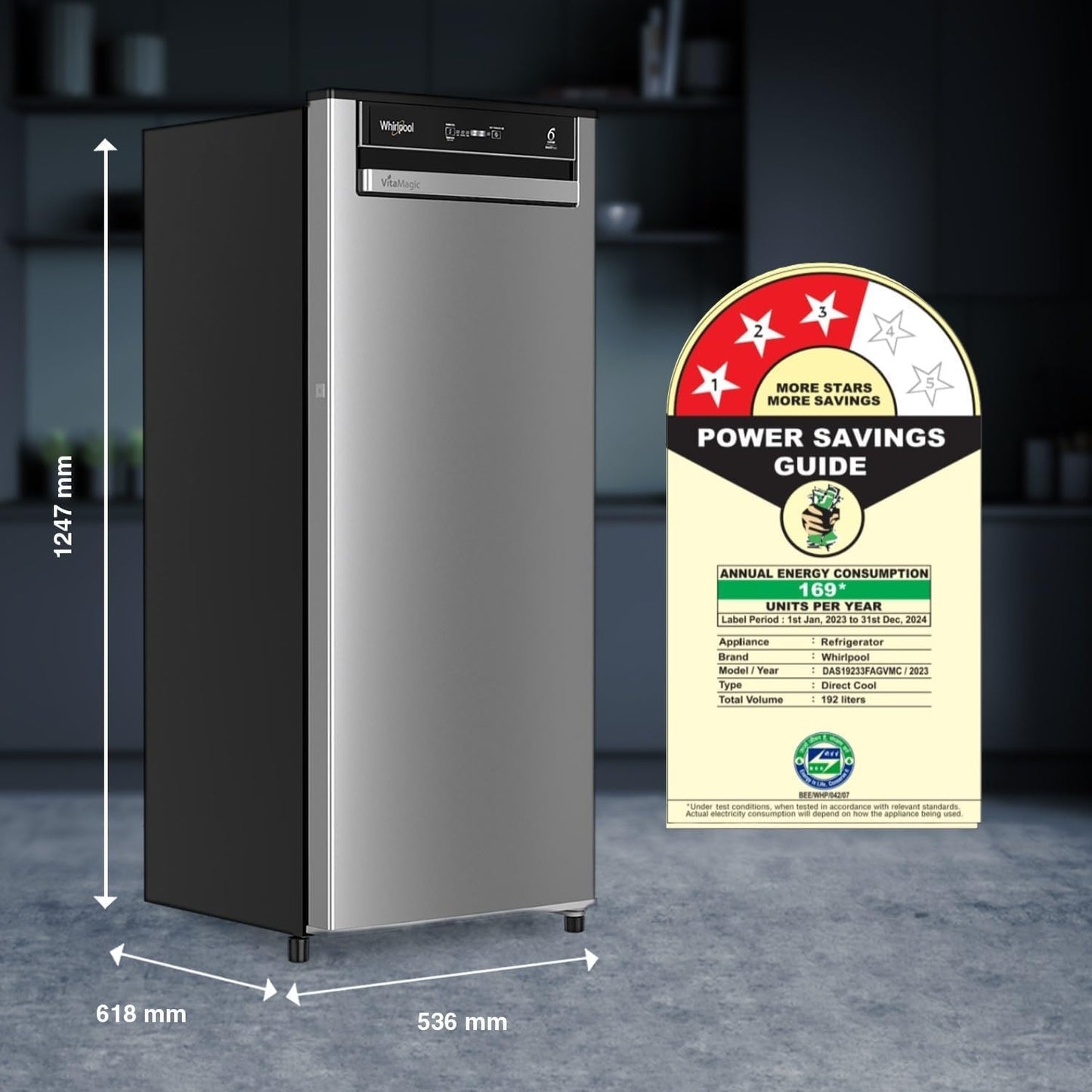 Whirlpool 192 L 3 Star Vitamagic PRO Frost Free Direct-Cool Single Door Refrigerator (215 VMPRO PRM 3S RADIANT STEEL-Z Fridge, Silver, Auto Defrost Technology)