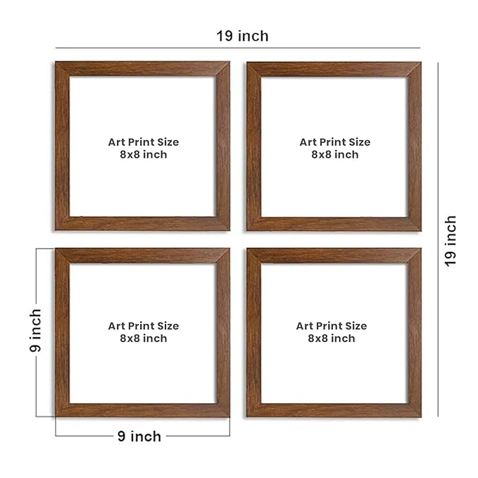 Painting Mantra - Multicolor Jardine Birds Set of 4 Brown Framed Painting,UV Textured Art Prints (10 x 10 inch)