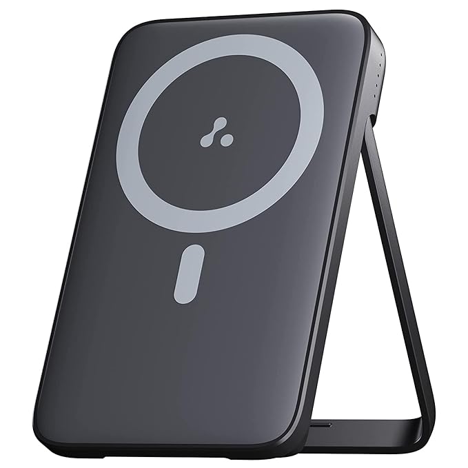Ambrane 10000mAh Magnetic Wireless Power Bank with Stand, 15W Wireless Fast Charging, Compact 22.5W PD Wired Charger, Compatible with iPhone 12/13/14/15 & Other Wireless Devices (Aerosync PB10,Black)