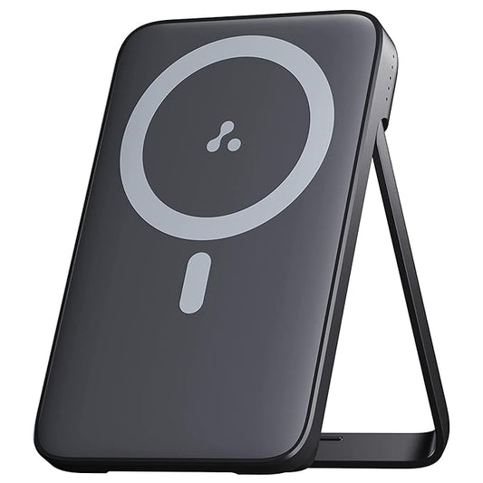 Ambrane 10000mAh Magnetic Wireless Power Bank with Stand, 15W Wireless Fast Charging, Compact 22.5W PD Wired Charger, Compatible with iPhone 12/13/14/15 & Other Wireless Devices (Aerosync PB10,Black)