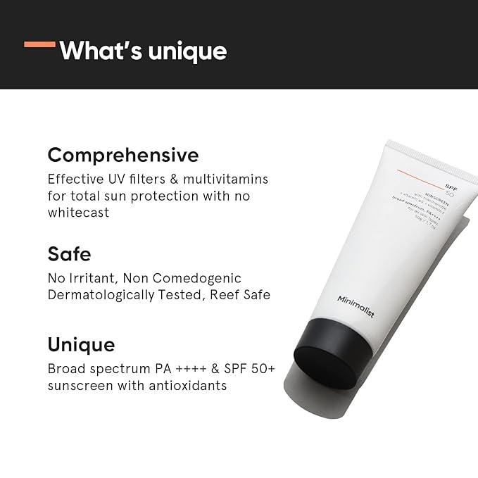 Minimalist Sunscreen SPF 50 PA++++ | Clinically Tested in US (In-Vivo) | Lightweight Cream with Multi-Vitamins | No White Cast | Broad Spectrum Niacinamide Sunscreen For Oily Skin, Dry Skin | For Women & Men | 50g (Pack of 1)