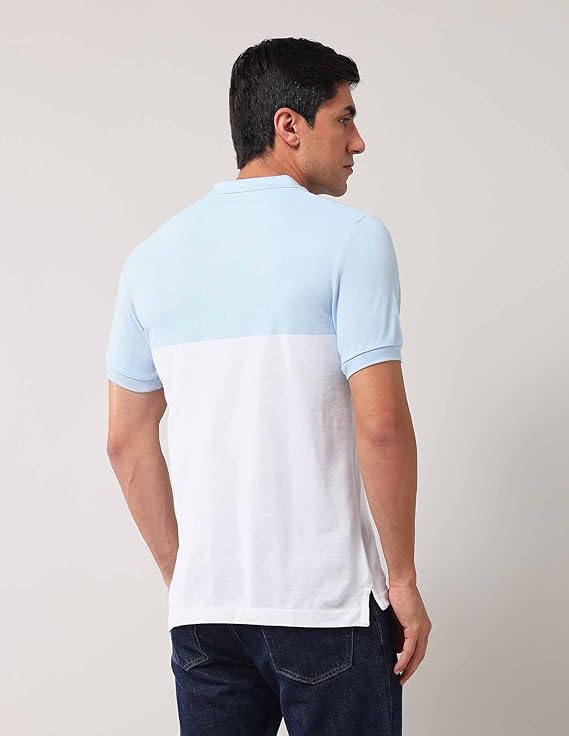 U.S. Polo Assn. Men's Blue Colour Blocked Polo Collar Half Sleeve Casual Cotton Slim Fit T-Shirt