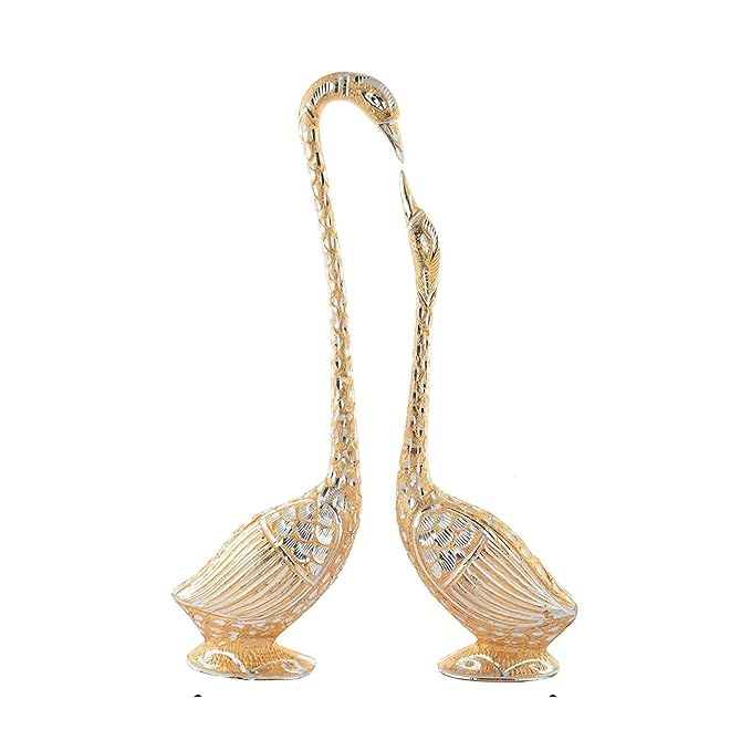 WebelKart Pair of Kissing Duck, Swan Showpiece For Home Decor - 29 cm (Aluminium, Golden )
