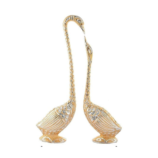 WebelKart Pair of Kissing Duck, Swan Showpiece For Home Decor - 29 cm (Aluminium, Golden )