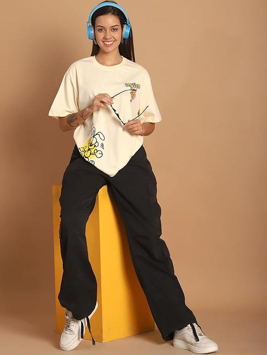 Fabflee Women's Casual Printed Round Neck, Oversized Longline Drop Shoulder Boho Style T-Shirt | Loose Fit Drop Shoulder | Soft Breathable Summer Top, Trendy Everyday Wear | Trendy Graphic Tee