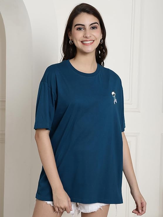 Fabflee Women's Casual Printed Round Neck, Oversized Style T-Shirt | Loose Fit Drop Shoulder | Soft Breathable Top, Trendy Wear | Trendy Graphic Tee