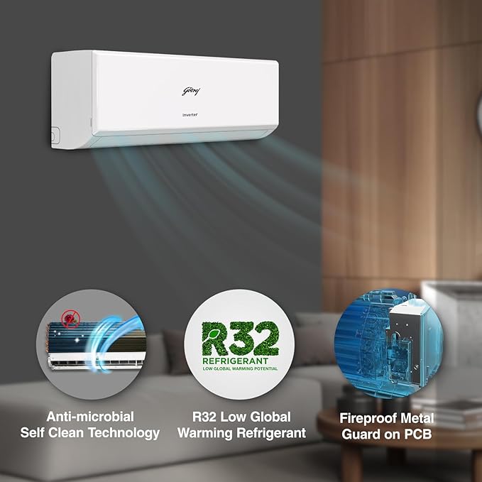 Godrej 1.5 Ton 3 Star, 5 Years Comprehensive Warranty, 5-In-1 Convertible Cooling, Inverter Split AC (Copper, 2025 Model, Heavy duty cooling at 52 °C, AC1.5T EI 18P3T WZT 3S, White)