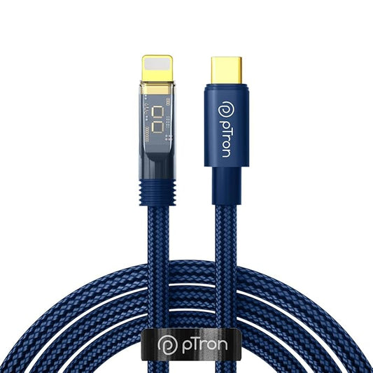 pTron Solero 30W Type-C to 8 Pin iOS Device Fast Charging USB Cable, Compatible with iPhone 14, 14 Pro, 14 Pro Max, 14 Plus, 13, 13 Pro,Max, 13 Mini,12,12 Pro, Unbreakable Nylon Braid (1M, Blue)