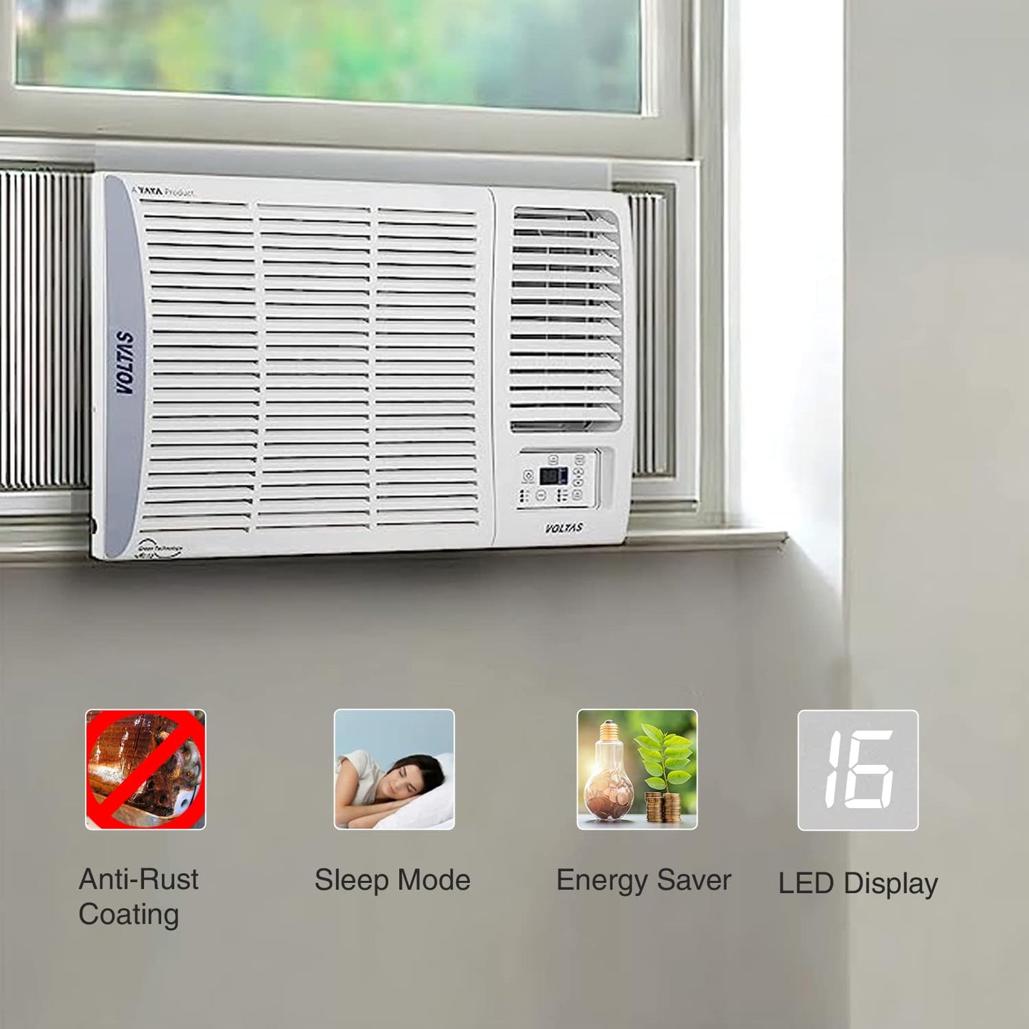 Voltas 1.5 Ton 3 Star, Turbo Mode Window AC (Copper Condenser, Anti-Rust Coating, Anti-Freeze Thermostat, AC 1.5T 183 Vectra Pearl, White)