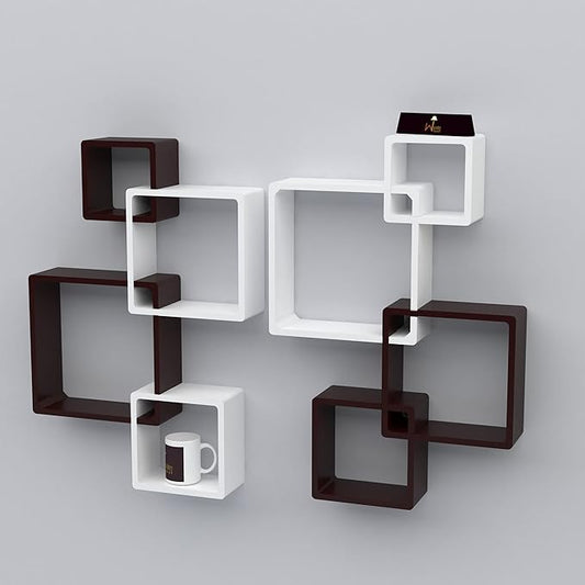 Wooden Twist Rafuf Wooden Intersecting Wall Shelves (Set of 8) (Standard, Black & White)