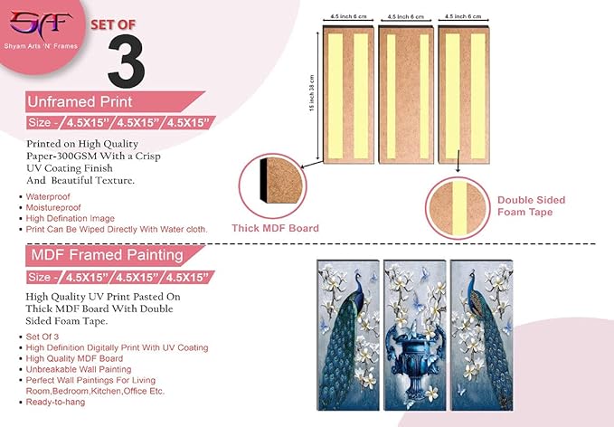 SAF paintings 6 MM MDF Peacock Designer Self Hanging Adhesive Digital Reprint 15 inch x 18 inch Painting SANFJ94-Multicolour