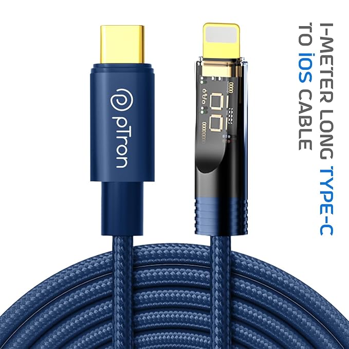 pTron Solero 30W Type-C to 8 Pin iOS Device Fast Charging USB Cable, Compatible with iPhone 14, 14 Pro, 14 Pro Max, 14 Plus, 13, 13 Pro,Max, 13 Mini,12,12 Pro, Unbreakable Nylon Braid (1M, Blue)