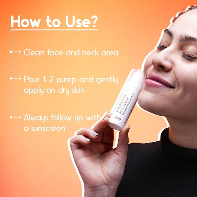 Cos-IQ 23% Vitamin C Face Serum for Glowing Skin (30 Days Pack) | Advanced Molecular Skincare Technology | Highly Stable, Non Irritating, Non Sticky| Brightening Vit C Formula For Men and Women | 30ml