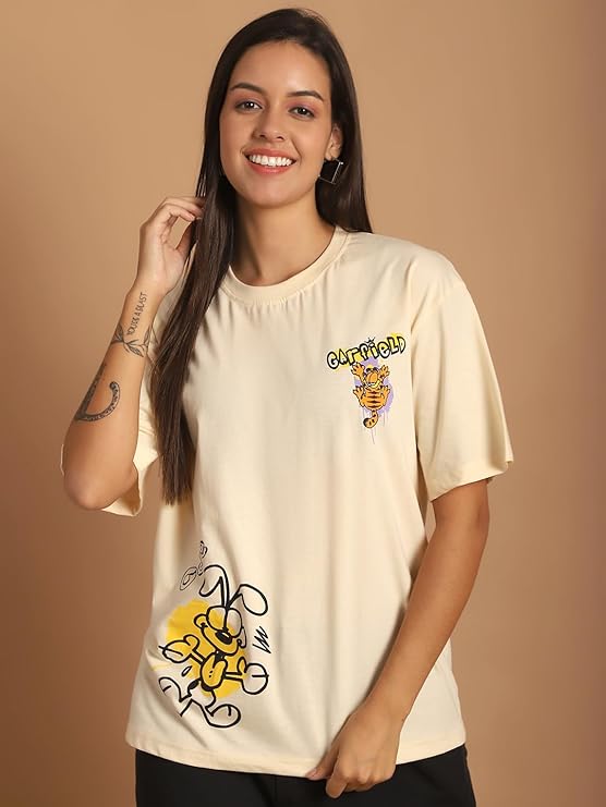Fabflee Women's Casual Printed Round Neck, Oversized Longline Drop Shoulder Boho Style T-Shirt | Loose Fit Drop Shoulder | Soft Breathable Summer Top, Trendy Everyday Wear | Trendy Graphic Tee