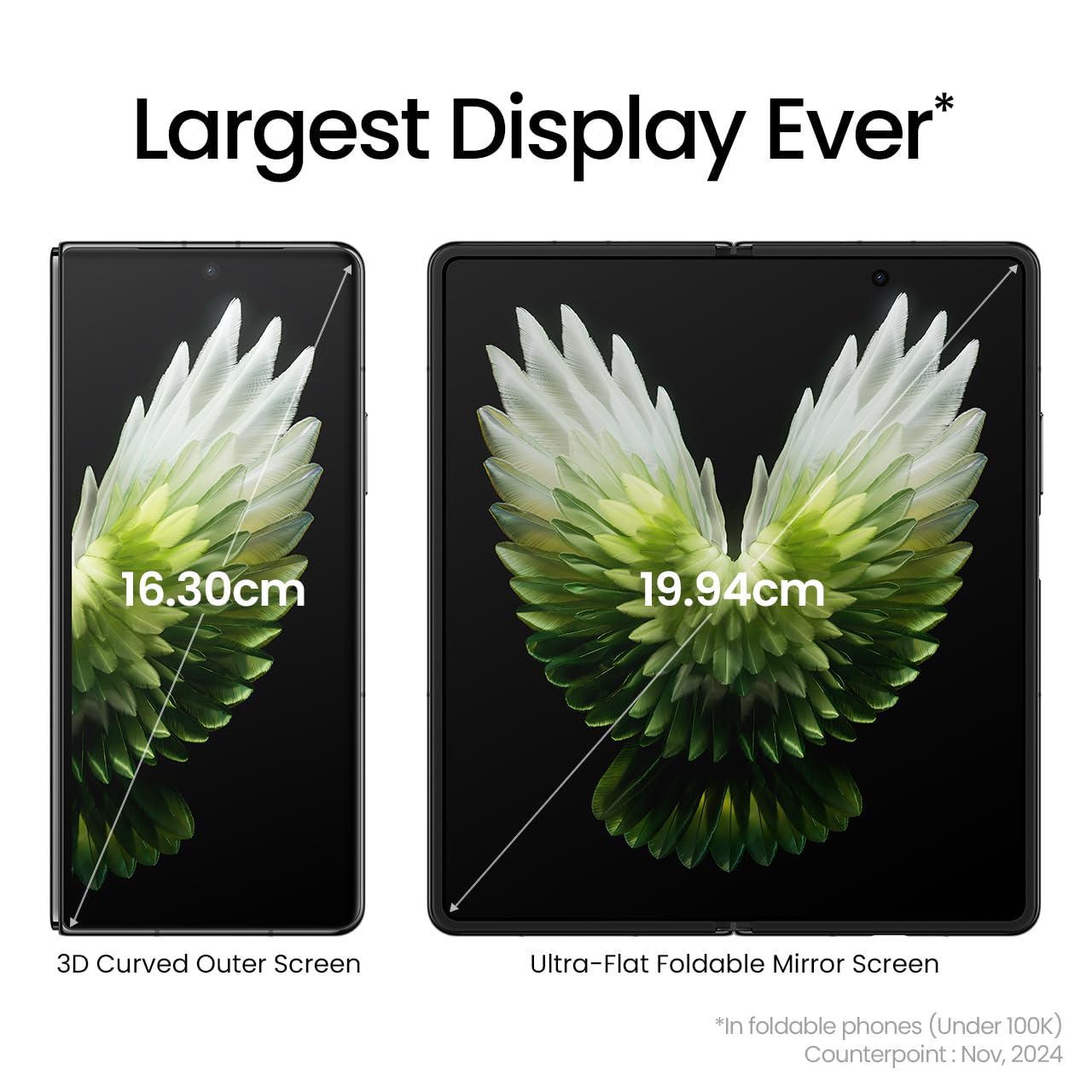 Tecno Phantom V Fold 2 (Karst Green, 12GB+512GB) | Strongest Fold Ever | Largest Battery in Fold Segment-5750mAh | Segment Largest Display | Rear - Triple 50MP Camera with OIS | 70W Fast Charger