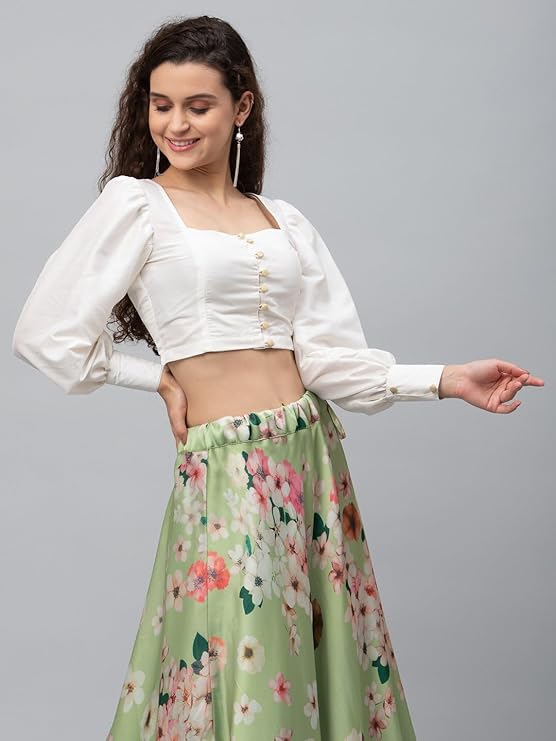 Women's Silk Blend Button Down Crop Top for Festive Wedding Party
