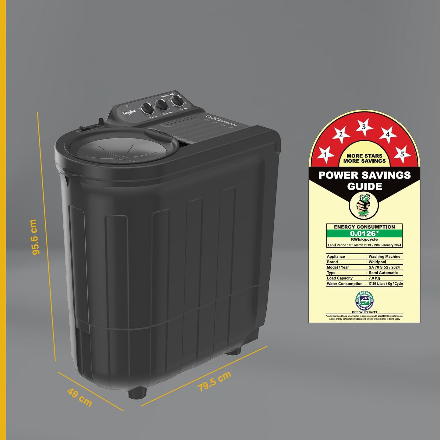 Whirlpool 7.0 Kg 5 Star MAGIC CLEAN Semi-Automatic Top Loading Washing Machine (MAGIC CLEAN RYL SRS 7.0 GREY DAZZLE (5YR), 4 Year Comprehensive Warranty, 1400 RPM Motor, 5 Year Motor Warranty)