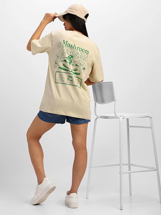 Baggy Fit Round Neck Drop Shoulder Swan White Back Graphic Printed T-Shirt for