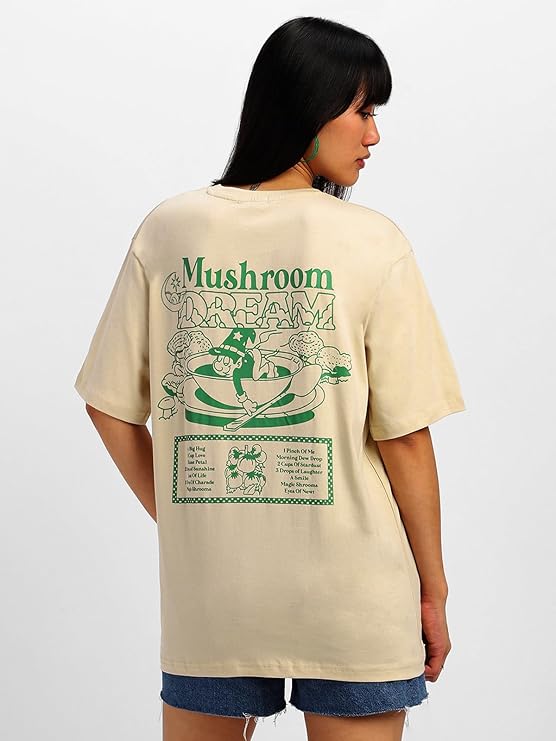 Baggy Fit Round Neck Drop Shoulder Swan White Back Graphic Printed T-Shirt for