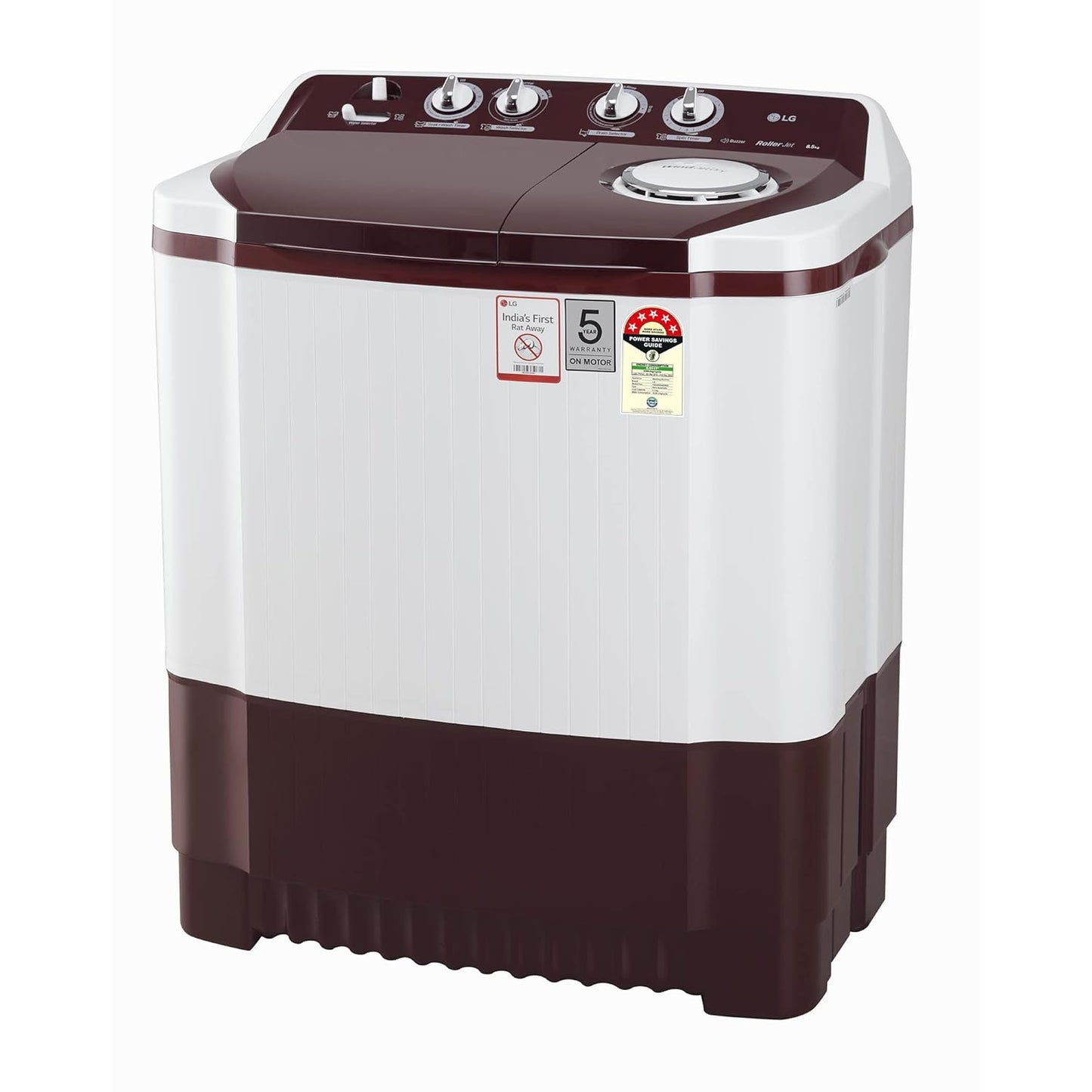 LG 8.5 kg 5 Star Semi-Automatic Top Load Washing Machine (P8530SRAZ, Burgundy, Roller Jet Pulsator)