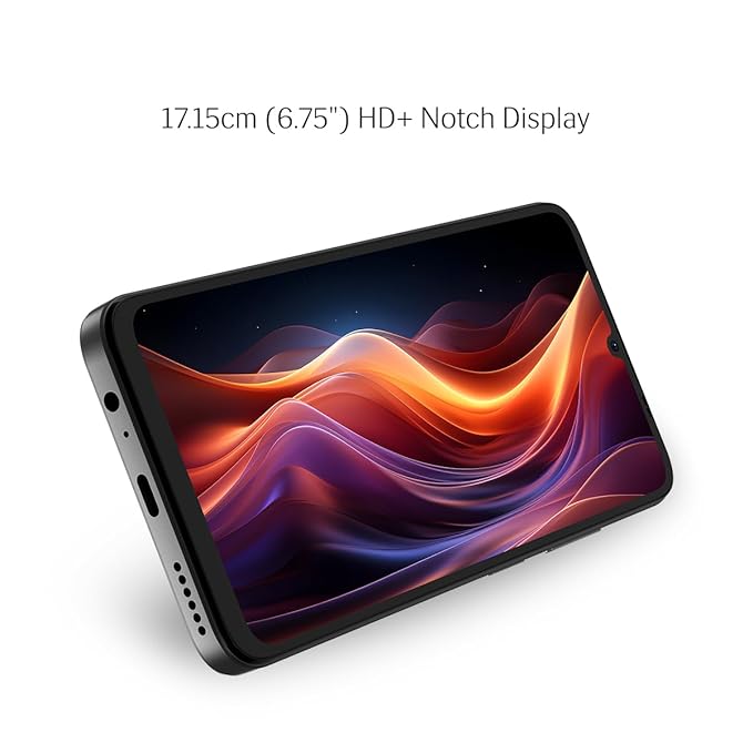 Lava O3 (Glossy Black, 4 GB RAM, 64 GB Storage) | Biggest 6.75" HD+ Display | 13MP AI Dual Rear Camera | 5000 mAh Battery | Secure Face Unlock | Fingerprint Reader | Charger & Phone-Cover in Box