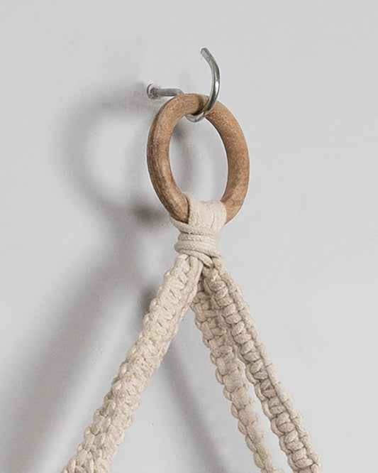 Homesake Macrame Wall Hanging Shelf Woven Home Decor Wood Floating Storage Shelf Bohemian Handmade Cotton Rope,Living Room, Balcony, Garden, (71 L x 40 W), Beige