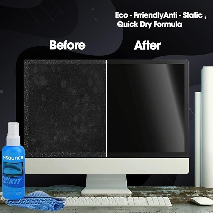 Sounce 3 in 1 Cleaning Set for Screen PC, Laptops, Monitors, Mobiles, LCD, LED, TV/Professional Quality/Prevents Static Electricity, 100ml with Micro Fiber Cloth and Soft Brush
