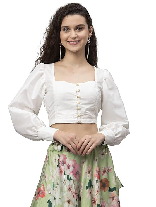 Women's Silk Blend Button Down Crop Top for Festive Wedding Party