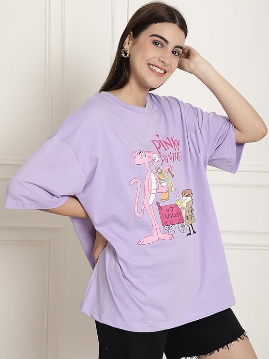 Fabflee Women's Casual Printed Round Neck, Oversized Style T-Shirt | Loose Fit Drop Shoulder | Soft Breathable Top, Trendy Wear | Trendy Graphic Tee