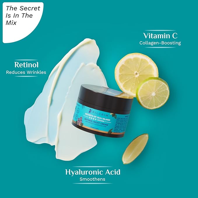 PILGRIM Korean Retinol Anti Aging Night Cream with Hyaluronic Acid & Vitamin C |Discover young, wrinkle-free & radiant skin| Anti aging cream for oily & dry skin| For Men & Women|Korean Skin Care|50gm