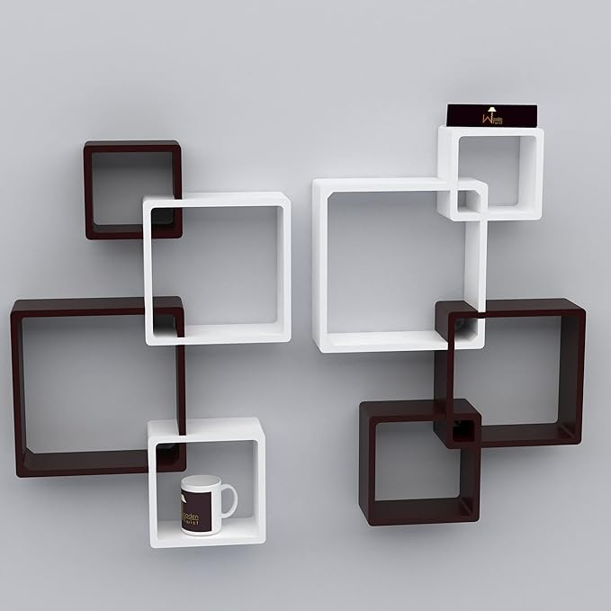 Wooden Twist Rafuf Wooden Intersecting Wall Shelves (Set of 8) (Standard, Black & White)