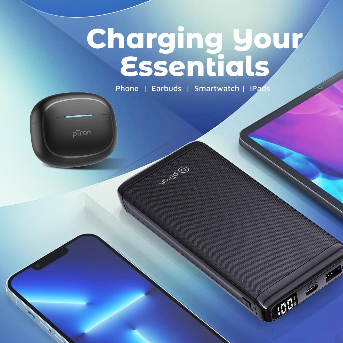 pTron Dynamo Vortex 10000mAh 22.5W Fast Charging Power Bank, 20W PD Fast Charging, Supports Xiamo, Redmi, Samsung,iPhone, Oneplus, Oppo, 2 Outputs & 1 Input & Multiple Layers of Protection (Black)