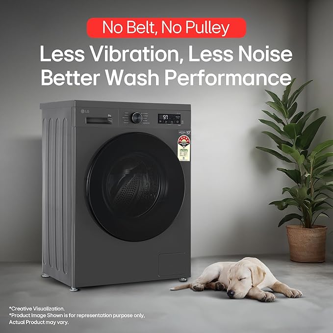 LG 8 Kg, 5 Star, Wi-Fi, Direct Drive Technology, Steam Wash, 6 Motion DD, Fully-Automatic Front Load Washing Machine (FHB1208Z4M, Allergy Care, In-Built Heater, Touch Panel, 2024 model, Middle Black)