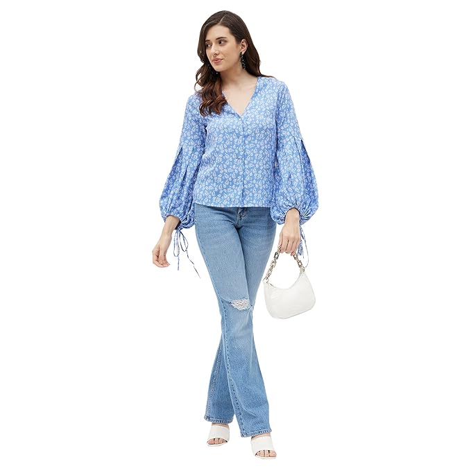 KIBO Women's Solid Lilac Organza Tie-Knot Shirt (LVT1176-A)