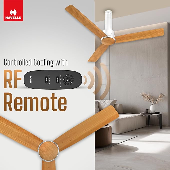 Havells 1200mm Elio Prime BLDC Ceiling Fan | Remote Controlled, High Air Delivery Fan | 5 Star Rated, Upto 60% Energy Saving, 2+1* Year Warranty | (Pack of 1, Pinewood Pearl White)